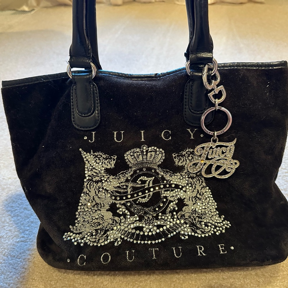 Black suede juicy couture tote with chain